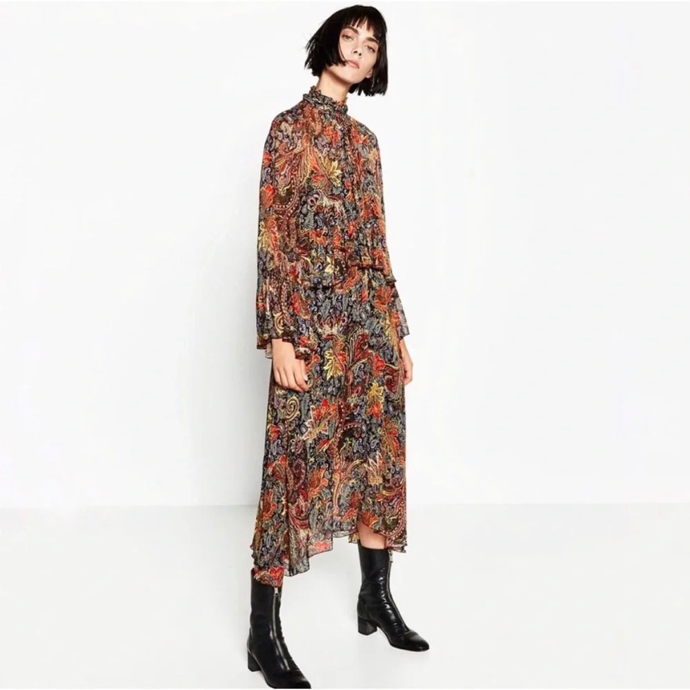 knee length dresses for ladies Zara inspired loose belted floral dress main image 1